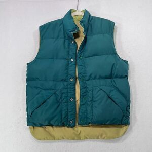 Vtg 80s National Vest Men S Green Tan Reversible Down Fills Puffer Marty McFly